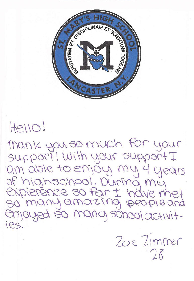 St. Mary’s High School Thank You Notes