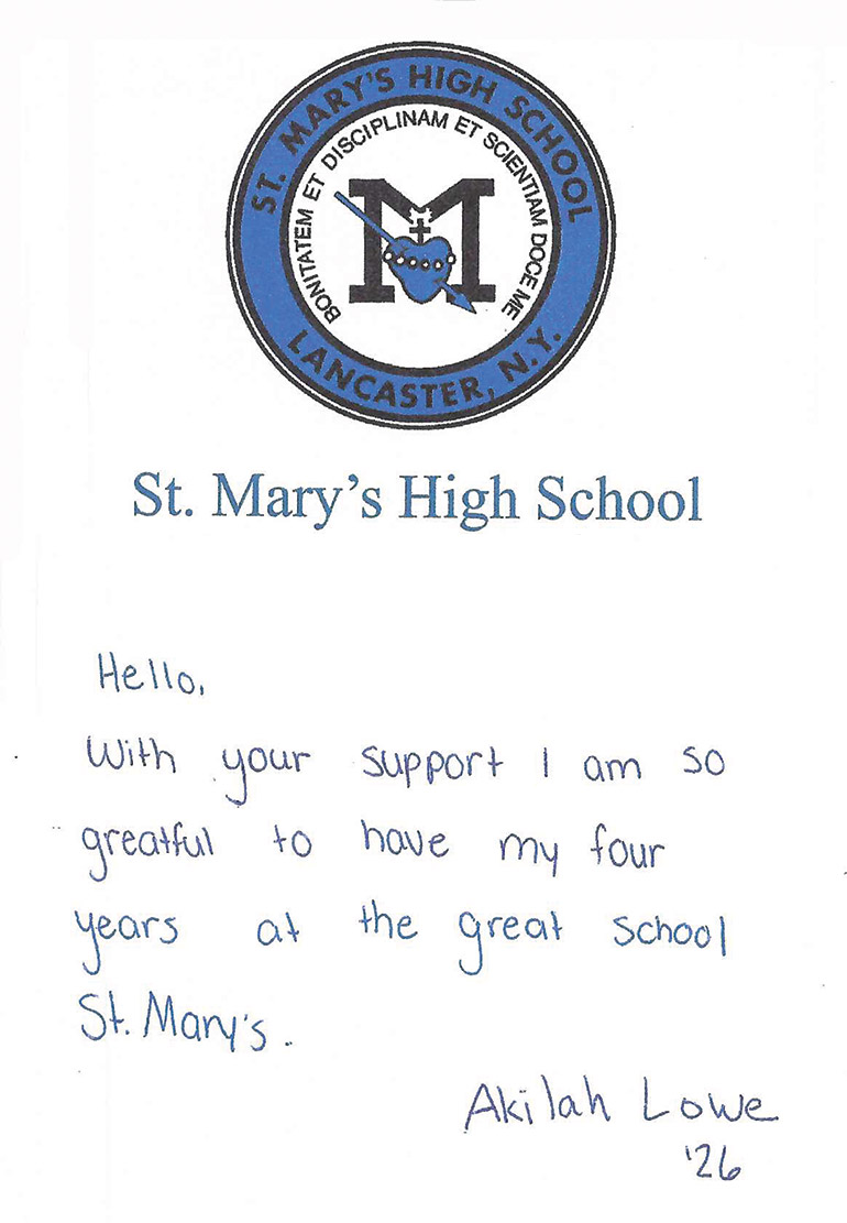 St. Mary’s High School Thank You Notes